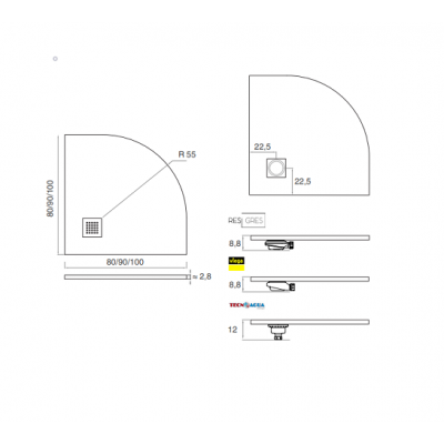 Medidas plato de ducha semicircular de Resigres color blanco