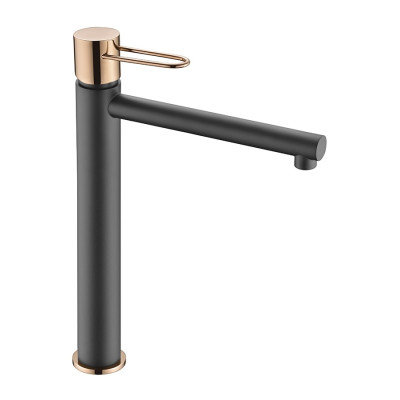 Grifo alto de lavabo modelo Milos de Imex color negro y oro rosa