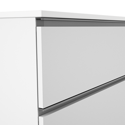 Detalle mueble con patas modelo Granada de Promobath tirador aluminio color blanco