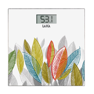 Báscula electrónica de Laica color blanco con con hojas de colores