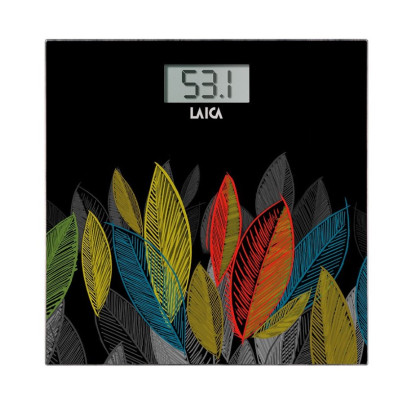 Báscula electrónica de Laica color negro con con hojas de colores