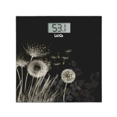 Báscula electrónica modelo  Scale con batería recargable de Laica color negro con flores