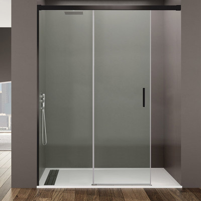 Mampara con panel fijo más puerta corredera modelo Basic color de Gme color negro