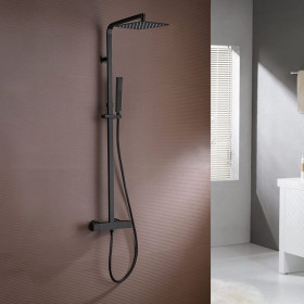 Columna de ducha con grifo termostático mural de 2 vías y ducha de mano en  latón y ABS negro mate Base Plus TRES