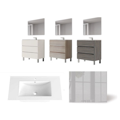 Mueble con patas modelo Centrum de Futurbaño color blanco, cambian, gris m. Con la imagen del lavabo y espejo a conjunto