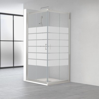 Mampara de ducha angular modelo Spring SPG-320  Profiltek color cromado cristal decorado