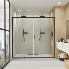 Mampara ducha rectangular - 2 fijas y 2 puertas correderas Jazz negra