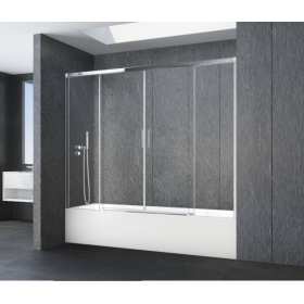 Mampara frontal Duscholux con dos fijos y dos correderas color plata brillo